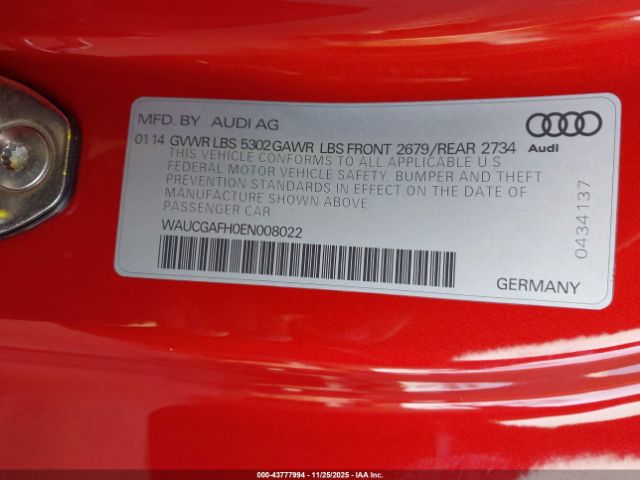 2014 AUDI S5 WAUCGAFH0EN008022 Photo 8