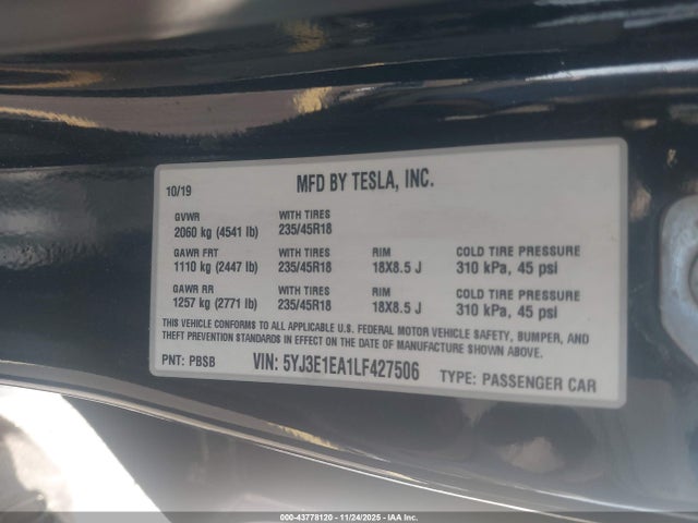 2020 TESLA MODEL 3 5YJ3E1EA1LF427506 Photo 8