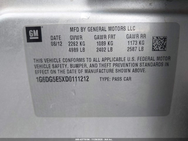 2013 Cadillac Cts Luxury მანქანა იყიდება აუქციონზე, vin: 1G6DG5E5XD0111212, აუქციონის ნომერი: 43778196