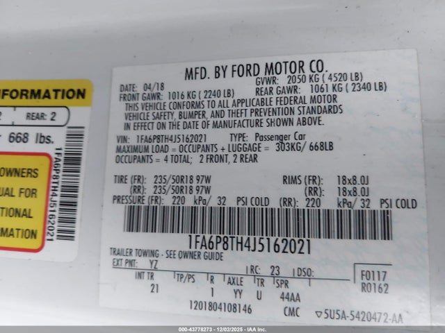 2018 FORD MUSTANG 1FA6P8TH4J5162021 Photo 8