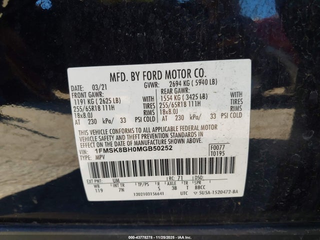 Ford Explorer 2021 1FMSK8BH0MGB50252 Image 9