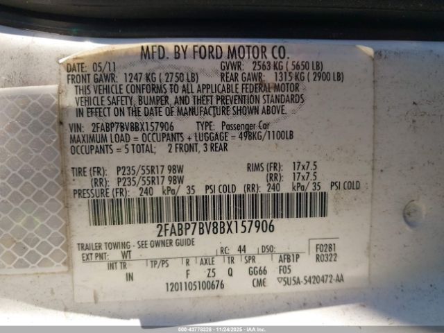 2011 FORD CROWN VICTORIA 2FABP7BV8BX157906 Photo 8