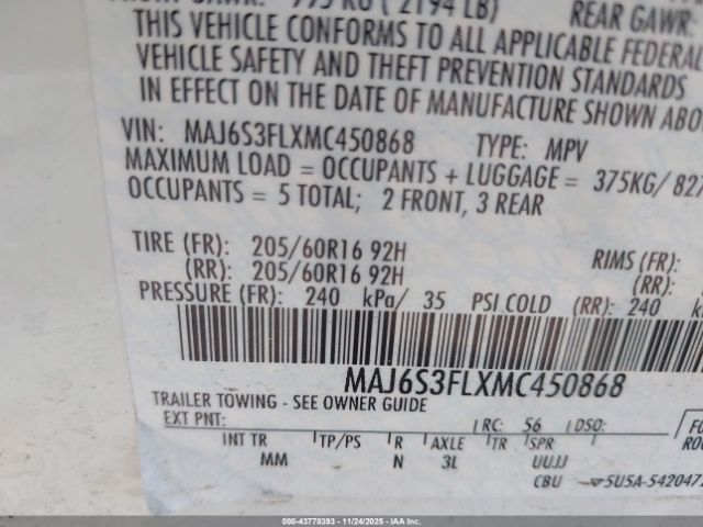 2021 FORD ECOSPORT MAJ6S3FLXMC450868 Photo 8