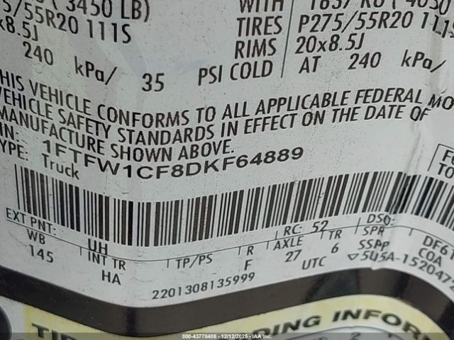 2013 FORD F-150 1FTFW1CF8DKF64889 Photo 8