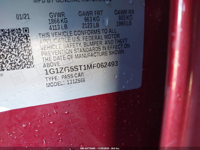 1G1ZG5ST1MF062493 Chevrolet Malibu Fwd Rs
