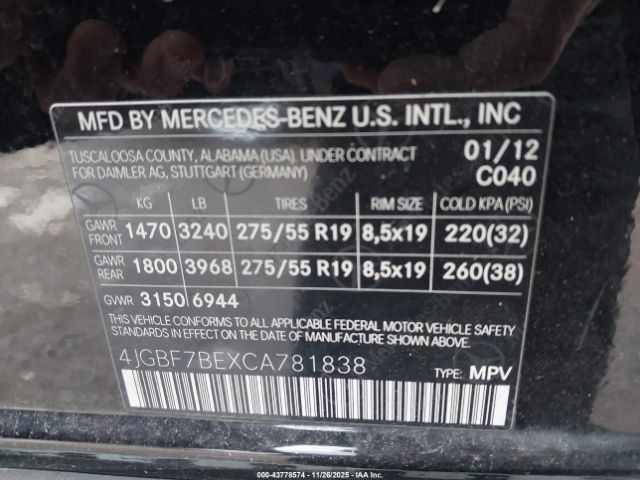 2012 MERCEDES-BENZ GL 450 4JGBF7BEXCA781838 Photo 8