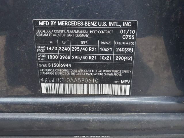 2010 MERCEDES-BENZ GL 550 4JGBF8GE0AA580610 Photo 8