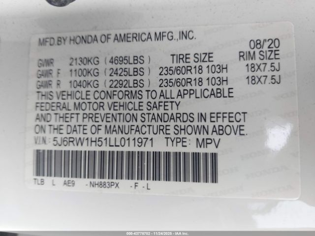 2020 HONDA CR-V 5J6RW1H51LL011971 Photo 8