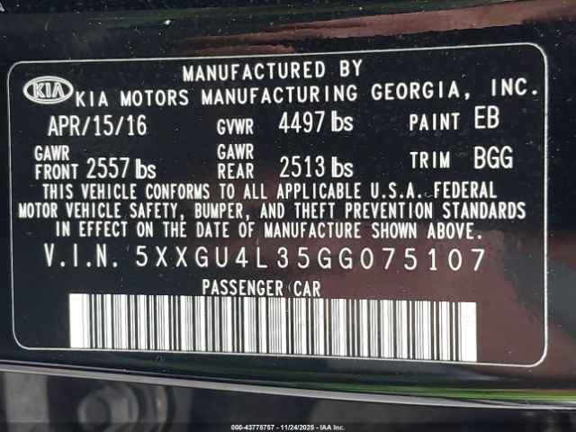 2016 KIA OPTIMA 5XXGU4L35GG075107 Photo 8