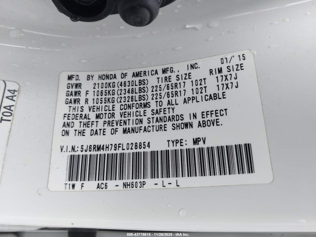 Honda Cr-v Ex-l 2015 5J6RM4H79FL028854 Image 9