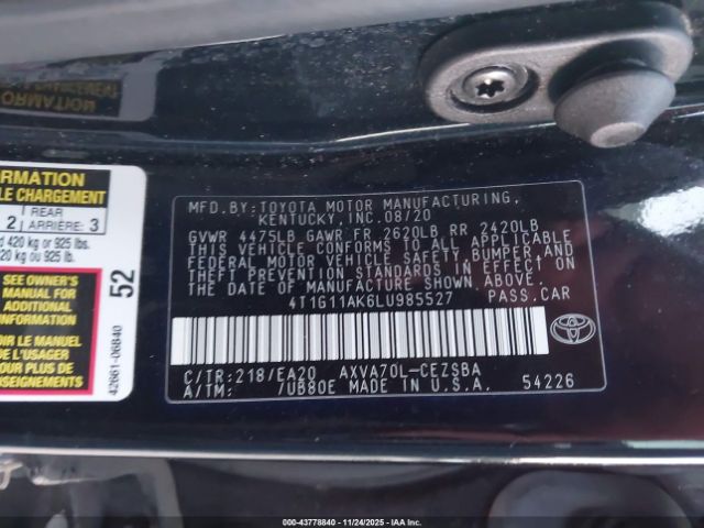 2020 TOYOTA CAMRY 4T1G11AK6LU985527 Photo 8