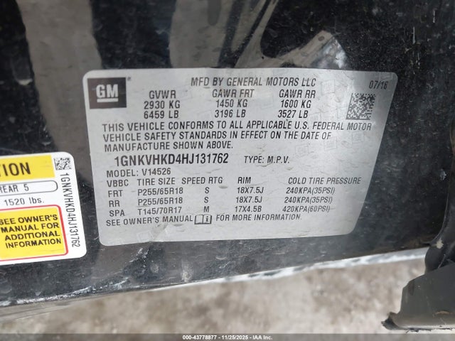 1GNKVHKD4HJ131762 Chevrolet Traverse 2lt