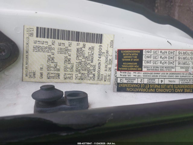 2013 Nissan Frontier Sv მანქანა იყიდება აუქციონზე, vin: 1N6AD0CWXDN748009, აუქციონის ნომერი: 43778947