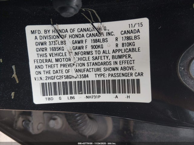 Aukcja sprzedaży 2016 Honda Civic Lx, vin: 2HGFC2F58GH513584, numer aukcji: 43779105