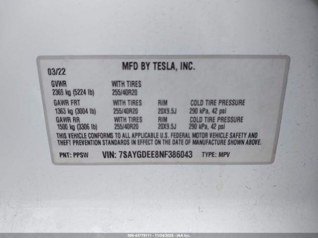 2022 TESLA MODEL Y 7SAYGDEE8NF386043 Photo 8