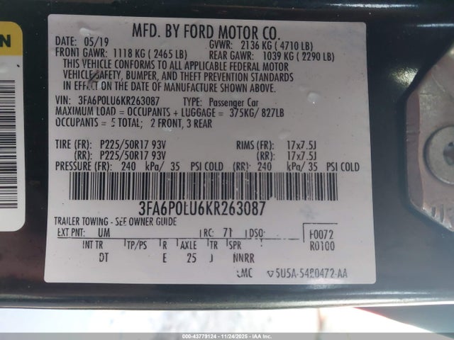 2019 FORD FUSION HYBRID 3FA6P0LU6KR263087 Photo 8