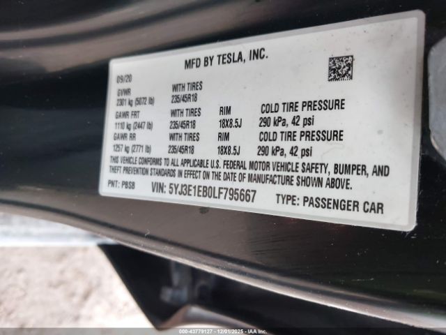 2020 TESLA MODEL 3 5YJ3E1EB0LF795667 Photo 8