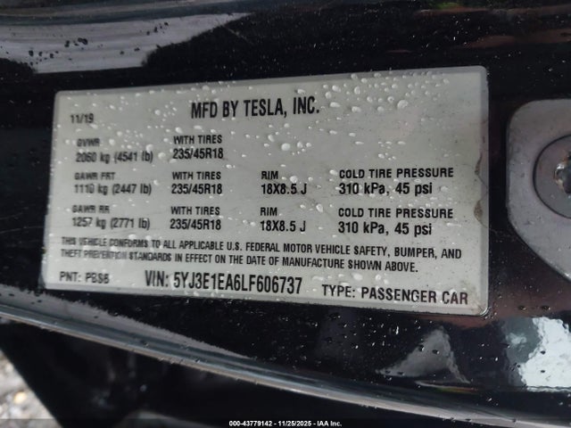 2020 TESLA MODEL 3 5YJ3E1EA6LF606737 Photo 8