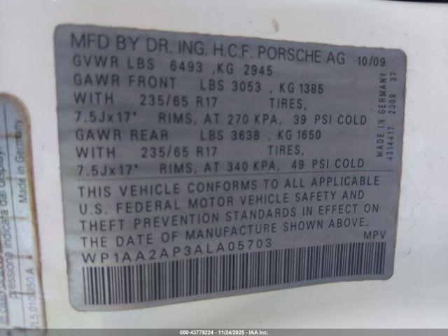 2010 PORSCHE CAYENNE WP1AA2AP3ALA05703 Photo 8