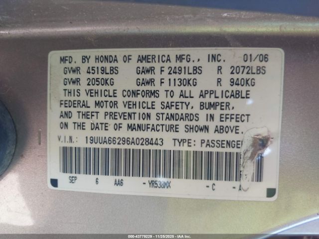 2006 ACURA TL 19UUA66296A028443 Photo 8