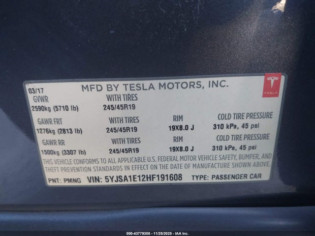 2017 TESLA MODEL S 5YJSA1E12HF191608 Photo 8