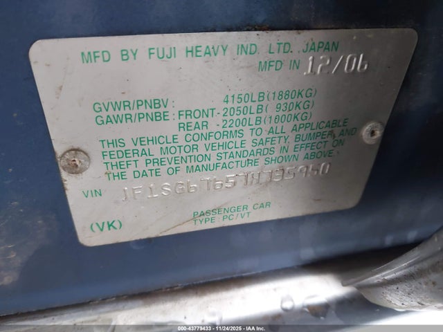 Aukcja sprzedaży 2007 Subaru Forester 2.5x L.l. Bean Edition, vin: JF1SG67657H735950, numer aukcji: 43779433