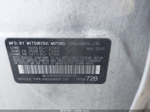 2015 MITSUBISHI MIRAGE ML32A3HJ6FH058230 Photo 8