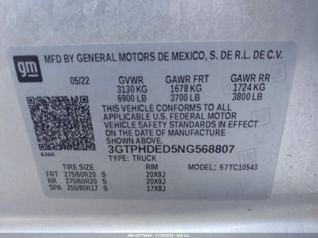 2022 GMC SIERRA 1500 3GTPHDED5NG568807 Photo 8