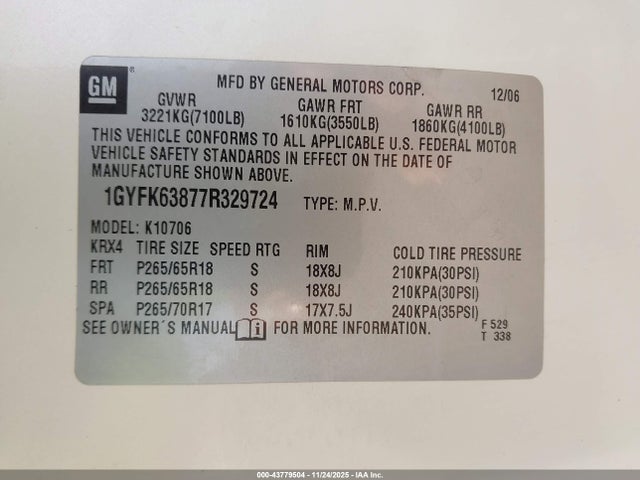 2007 CADILLAC ESCALADE 1GYFK63877R329724 Photo 8