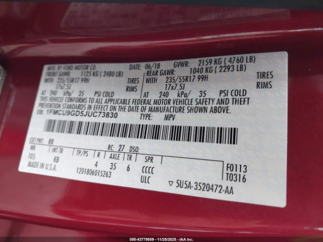 2018 FORD ESCAPE 1FMCU9GD5JUC73830 Photo 8