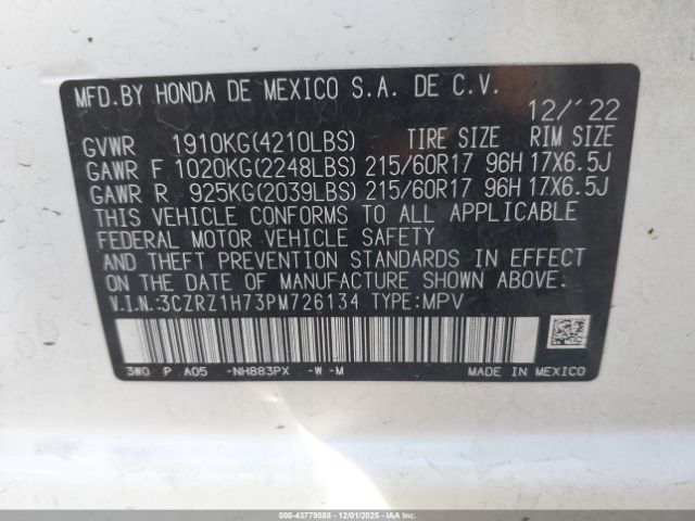 2023 HONDA HR-V 3CZRZ1H73PM726134 Photo 8