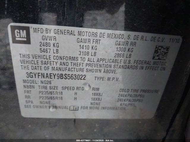 2011 CADILLAC SRX 3GYFNAEY9BS563022 Photo 8