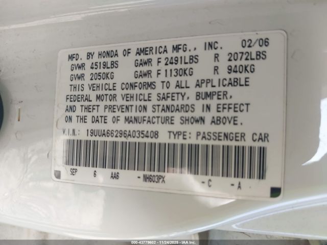 2006 ACURA TL 19UUA66296A035408 Photo 8
