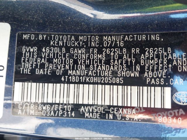 2017 TOYOTA CAMRY HYBRID 4T1BD1FK0HU205085 Photo 8