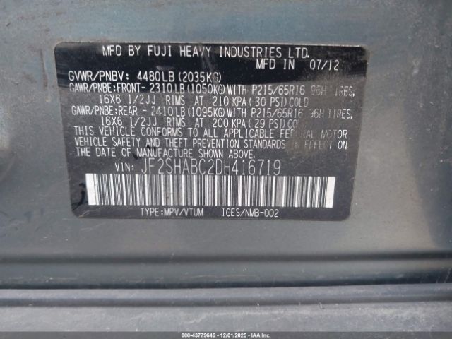 2013 SUBARU FORESTER JF2SHABC2DH416719 Photo 8