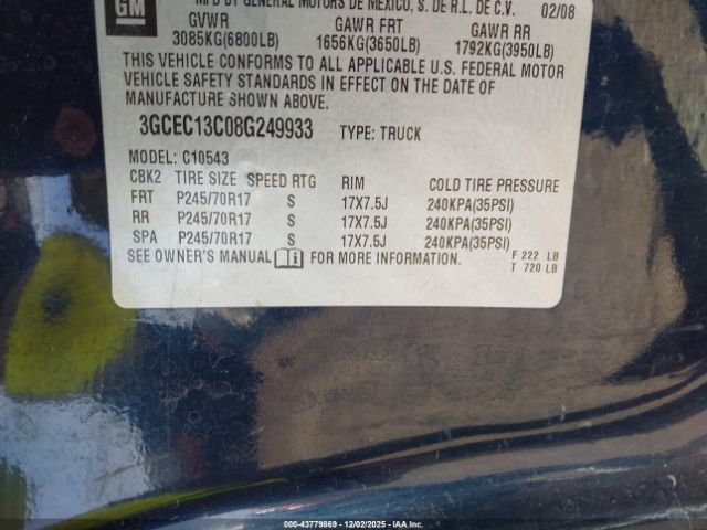 2008 CHEVROLET SILVERADO 1500 3GCEC13C08G249933 Photo 8