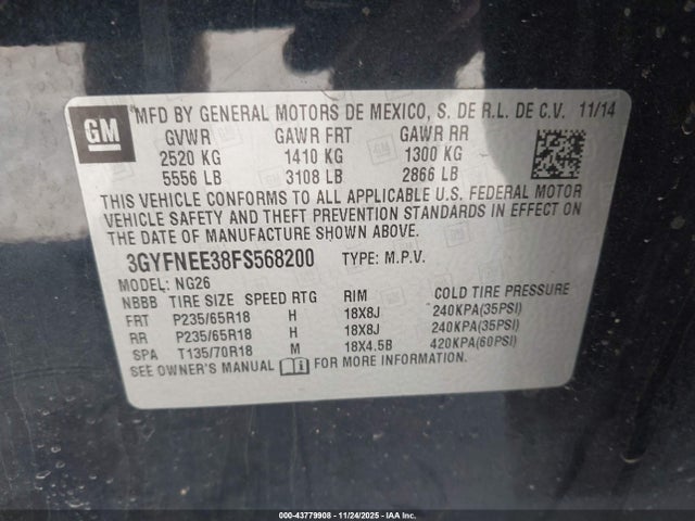 2015 CADILLAC SRX 3GYFNEE38FS568200 Photo 8