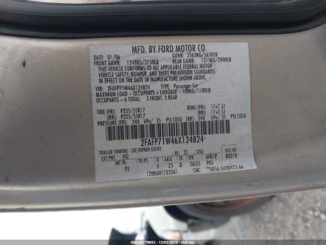 2006 FORD CROWN VICTORIA 2FAFP71W46X124824 Photo 8