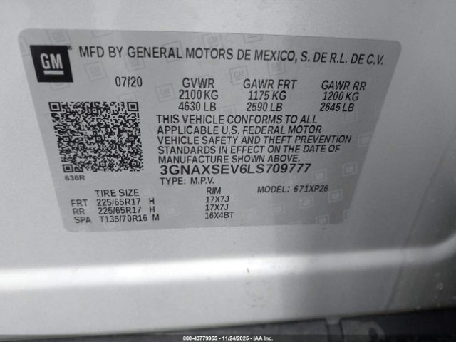 2020 CHEVROLET EQUINOX 3GNAXSEV6LS709777 Photo 8