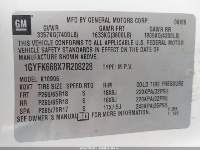 2007 CADILLAC ESCALADE ESV 1GYFK668X7R208228 Photo 8