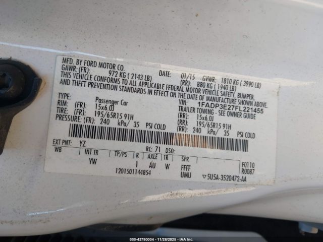 2015 FORD FOCUS 1FADP3E27FL221455 Photo 8