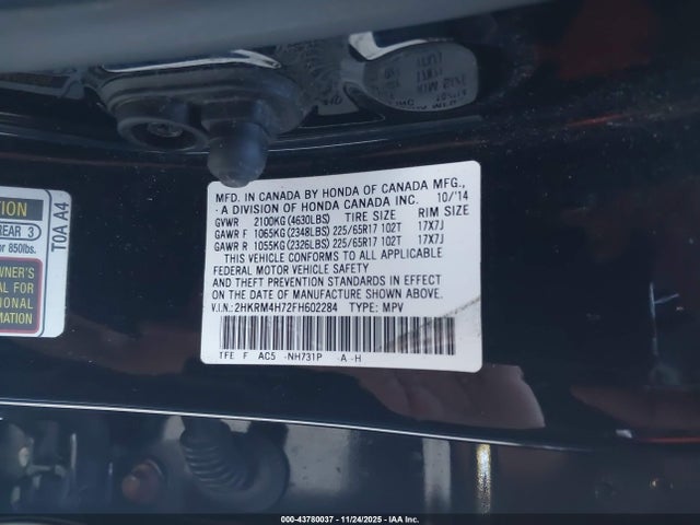 2HKRM4H72FH602284 Honda Cr-v Ex-l