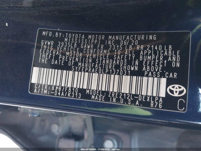 5YFEPRAE0LP137031 Toyota COROLLA LE