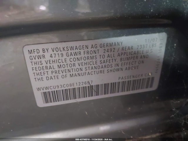 2008 VOLKSWAGEN PASSAT WVWCU93C08E122657 Photo 8