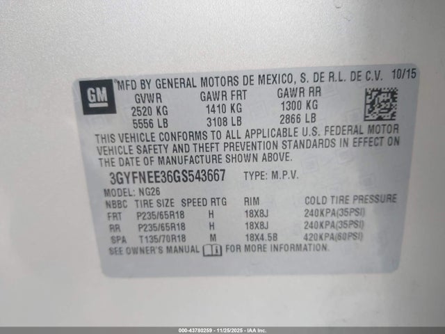 2016 CADILLAC SRX 3GYFNEE36GS543667 Photo 8