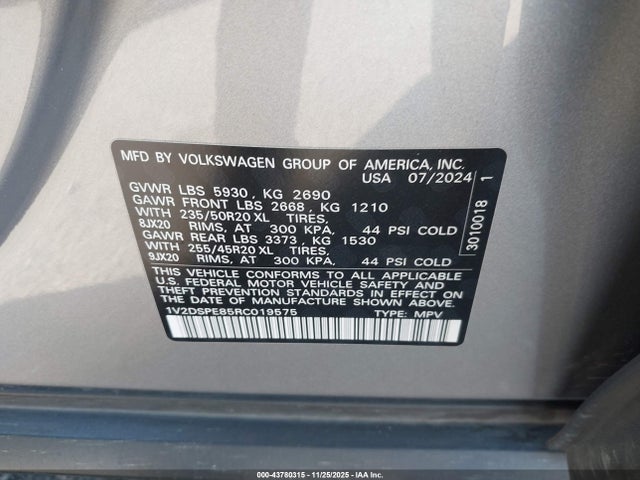 Aukcja sprzedaży 2024 Volkswagen Id.4 Awd Pro, vin: 1V2DSPE85RC019575, numer aukcji: 43780315