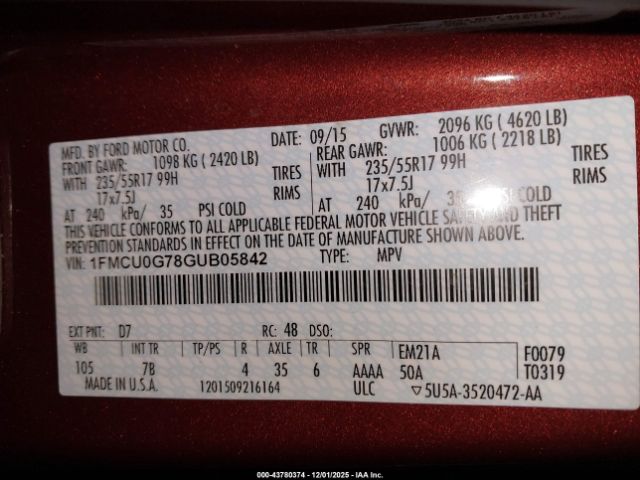 2016 FORD ESCAPE 1FMCU0G78GUB05842 Photo 8