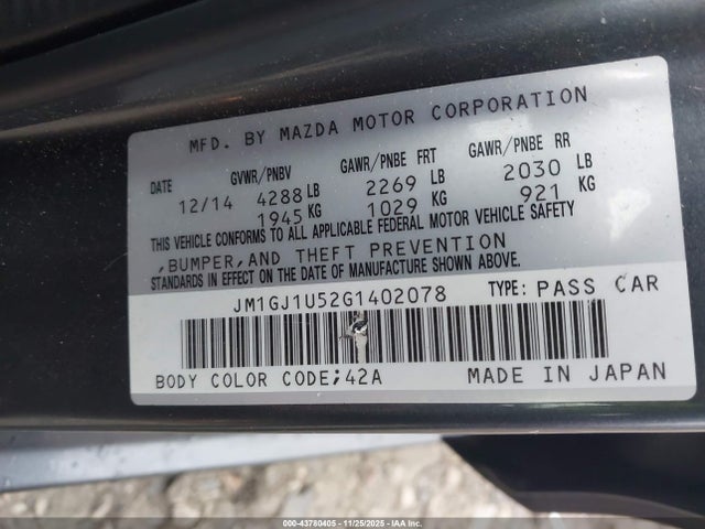 Aukcja sprzedaży 2016 Mazda Mazda6 I Sport, vin: JM1GJ1U52G1402078, numer aukcji: 43780405