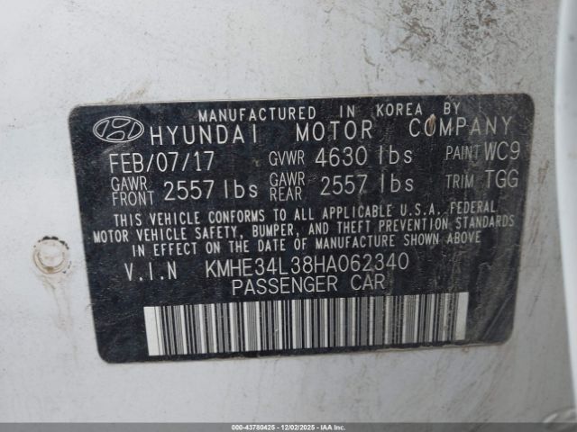 2017 HYUNDAI SONATA HYBRID KMHE34L38HA062340 Photo 8
