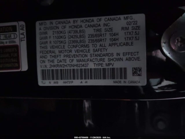 2HKRW2H70NH623437 Honda Cr-v Awd Special Edition